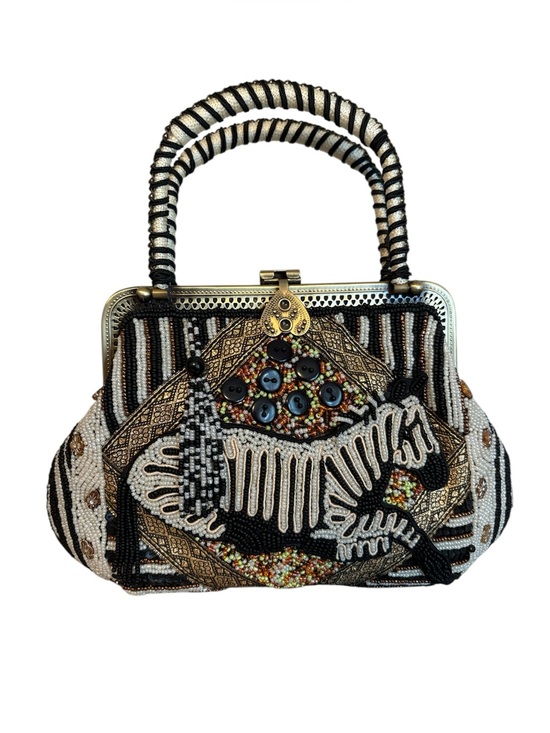 Coldwater Creek Handbags - Vintage Beaded Zebra Bag Coldwater Creek Tassel Accents Gold Tone Black & White